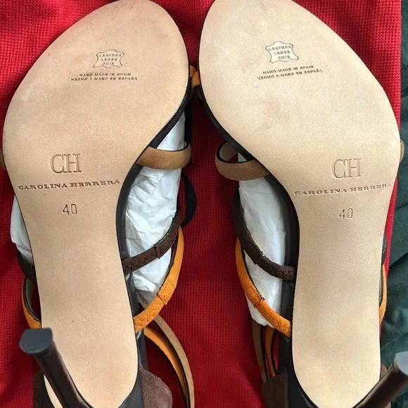 Carolina Herrera Suede Leather Colorblock Brown Heels
